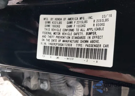 2016 Honda Accord Sport z USA, uszkodzony, nr VIN 1HGCR2F56GA172959